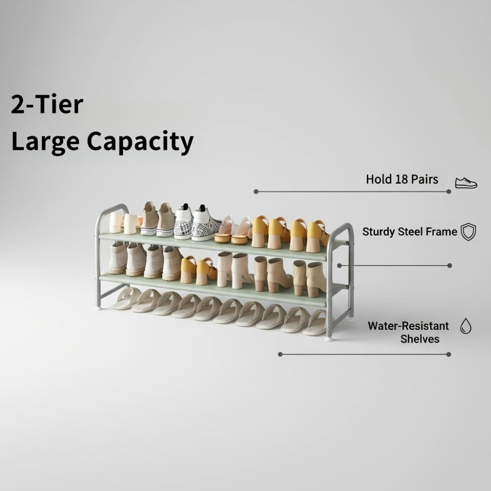 Stackable Shoe Rack Organizer 2 3 4 Tier Wide Long Shelf, Large Capacity Shoe Storage for Entryway Hallway Closet Wardrobe Porch, Holds 18+ Pairs, Dustproof Non-Woven Fabric