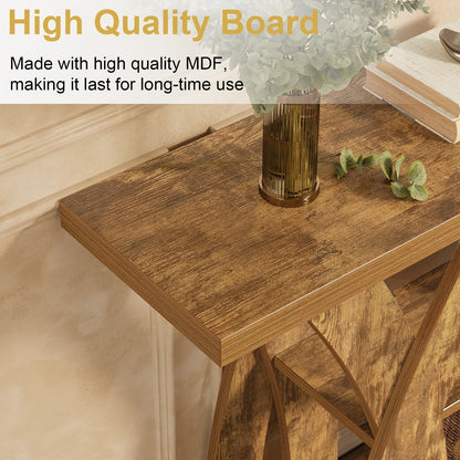 55 Inch Rustic Console Table X-Shaped Legs 2-Tier Shelf – Wooden Sofa Table for Living Room Entryway Hallway & Behind Couch, Light Brown & Tiger Brown