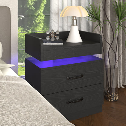[LED Night Stand] Aerotier Decor, 1pc & 2pcs Black/White LED Night Stand With Charging Station, 1pc & 2pcs Bedroom Nightstand With 2 Drawers, LED Side Table For Bedroom & Living Room, Narrow Entryway Table, Smart Nightstand With Charging Station