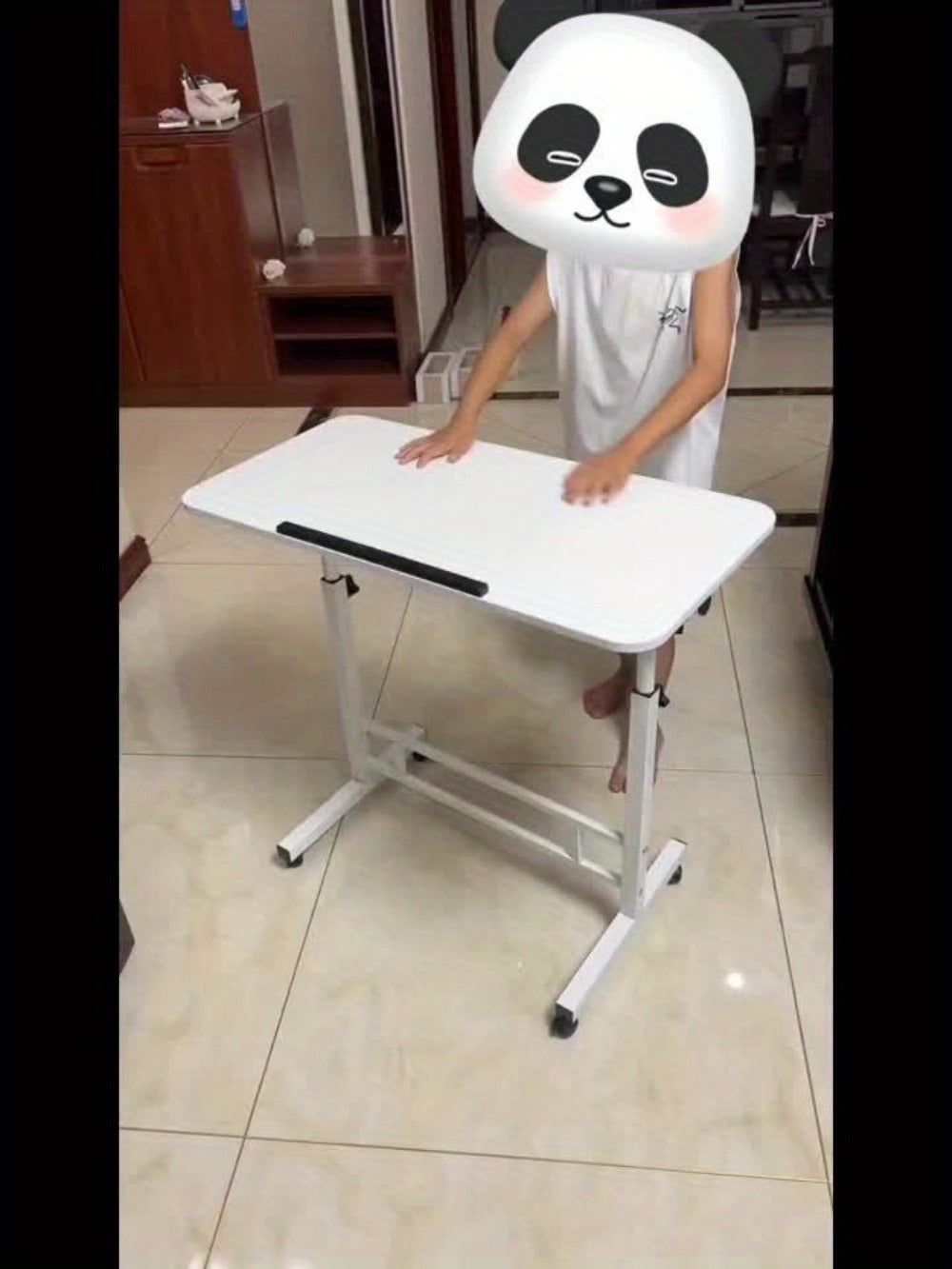 Adjustable Tilt Foldable Standing Desk 32"x16" – Portable Mobile Laptop Rolling Desk with Height Adjustment, Compact Sit-Stand Workstation, White