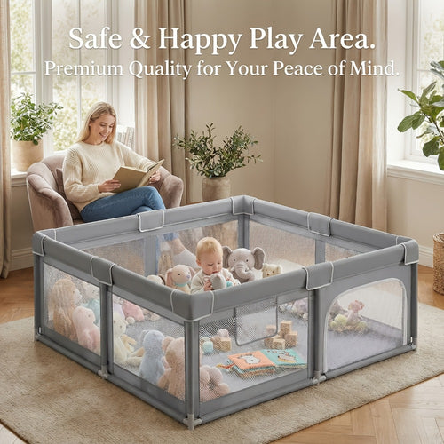 Baby Playpen 50X50 Inch, Play Pens for Babies And Toddlers Baby Fence Baby Play Yards for Indoor & Outdoor with Breathable Mesh Anti-Fall Playpen