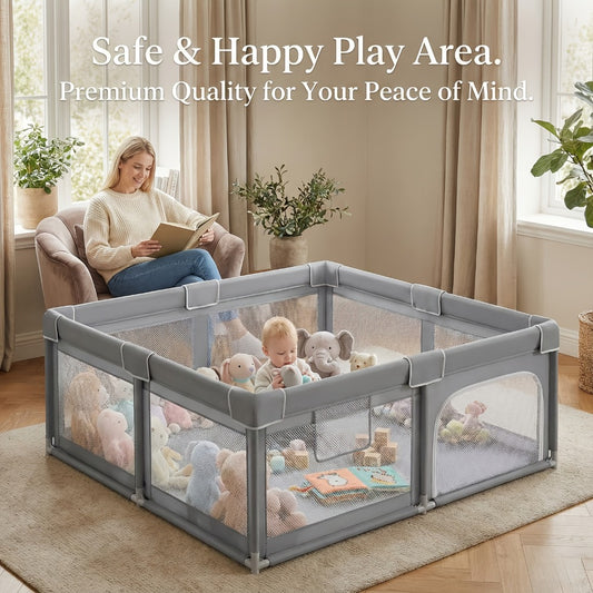 Baby Playpen 50X50 Inch, Play Pens for Babies And Toddlers Baby Fence Baby Play Yards for Indoor & Outdoor with Breathable Mesh Anti-Fall Playpen