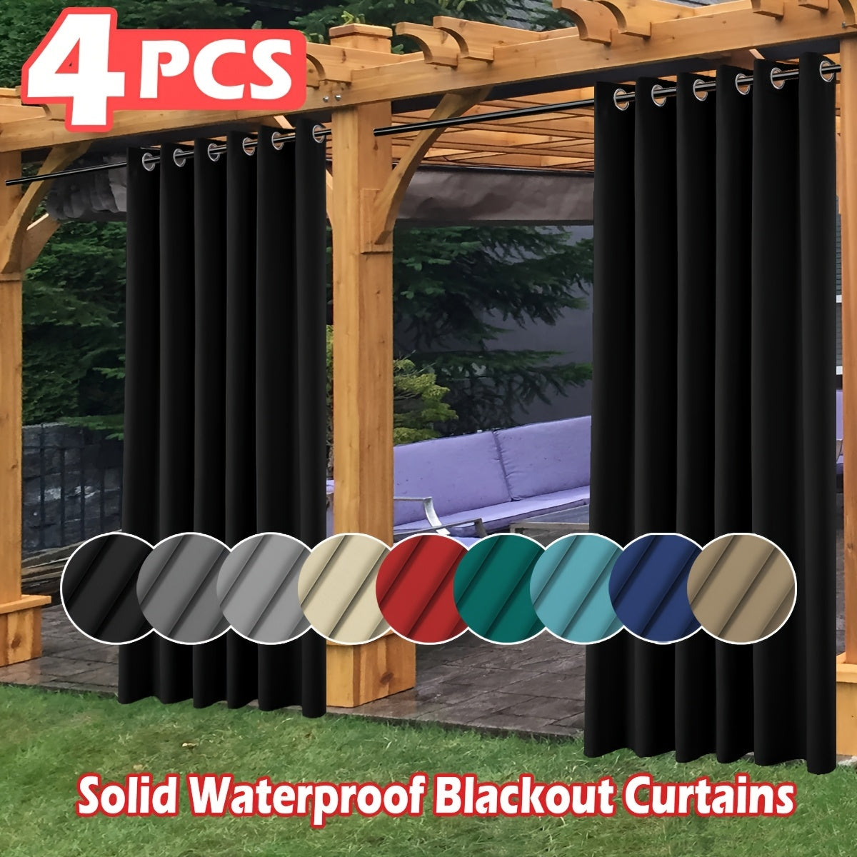 4pcs Set of High-quality Waterproof Outdoor Heat-insulating Sunshade Screens - with Sun Protection, Ring Hole Top Design, Heat Preservation and Windproof Functions, Suitable for Patio, Porch, and Pergola Decoration - Easy to Install and Maintenanc