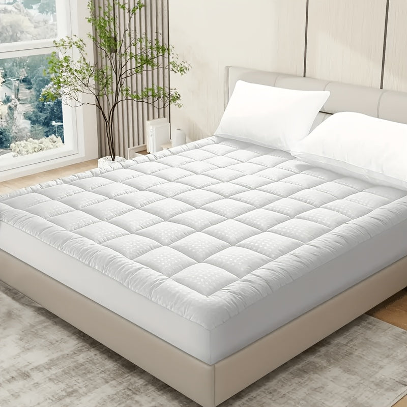 [Plush Quilted Cooling Pad] Cooling Mattress Topper Plush Quilted Pad with 8-21 Inch Deep Pockets, Overfilled with Breathable Polyester, Mattress Protector - Machine Washable 1200GSM