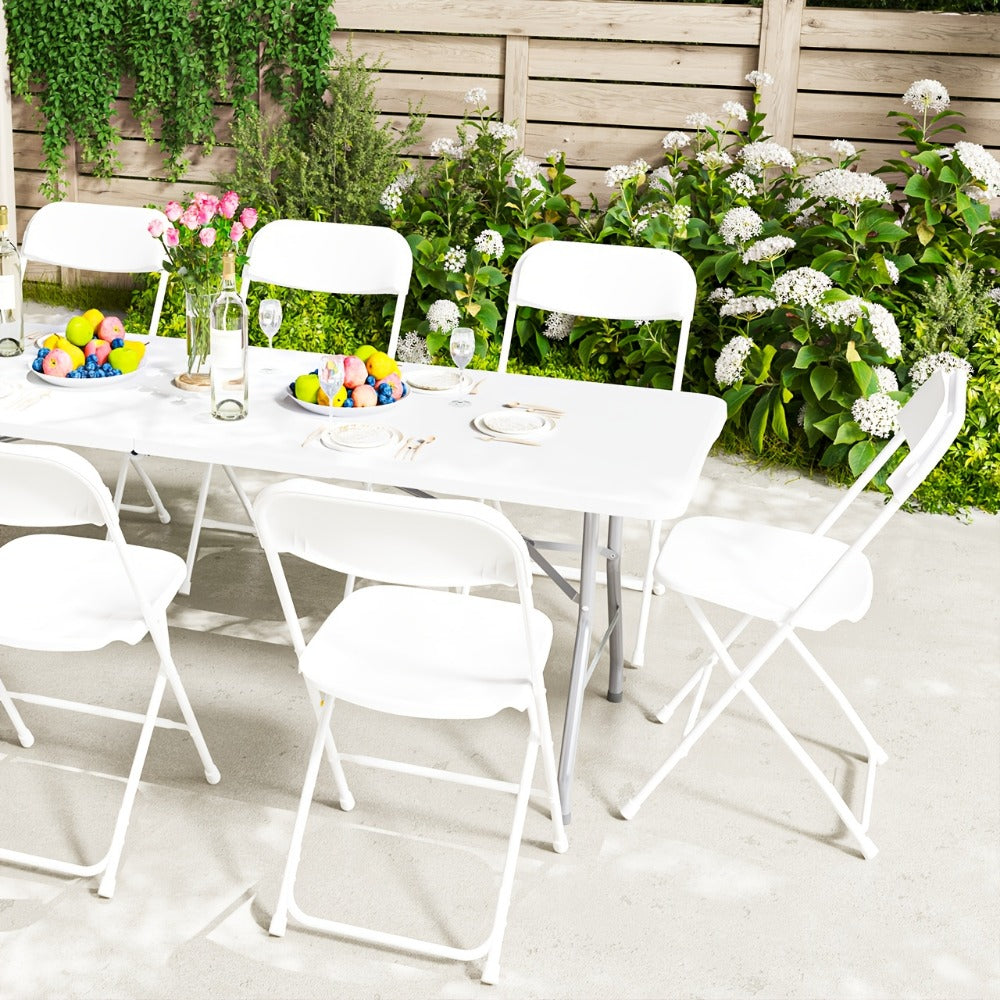 White Folding Chairs Set of 10 24 50 Pack, 350 lb Capacity Commercial Grade Stackable Plastic Chairs with Steel Reinforced Frame, Indoor Outdoor Wedding Banquet Party Office Restaurant