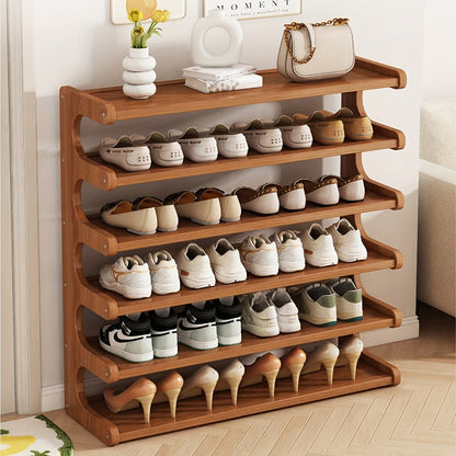 Bamboo Shoe Rack Wide 3, 5 or 6 Tier, Wood Grain Shoe Storage Rack Holds 6 to 24 Pairs, Space Saving Shoe Organizer for Entryway Hallway Bedroom Garage