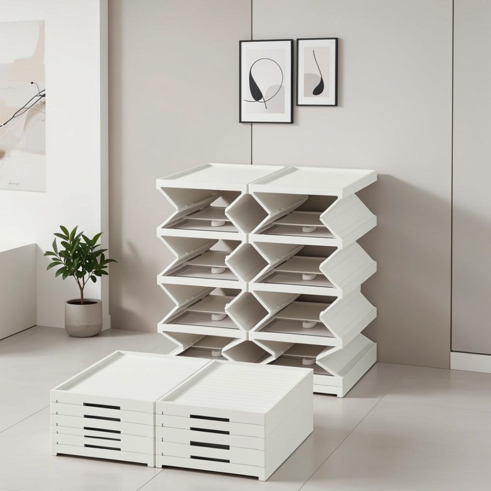 Foldable Shoe Organizer 5/6 Layer with Flip Transparent Door, Space-Saving Stackable Shoe Box Cabinet for Entryway Hallway Living Room Bedroom