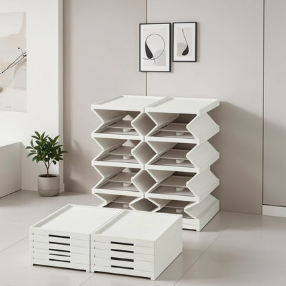 Foldable Shoe Organizer 5/6 Layer with Flip Transparent Door, Space-Saving Stackable Shoe Box Cabinet for Entryway Hallway Living Room Bedroom