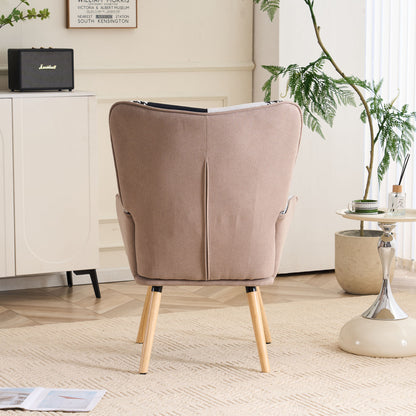 Patchwork Accent Chair High Back Armchair with Memory Foam Cushion & Hardwood Legs – 330 lbs Capacity Linen Upholstered Reading Chair for Living Room Bedroom Home Office, 6 Colors