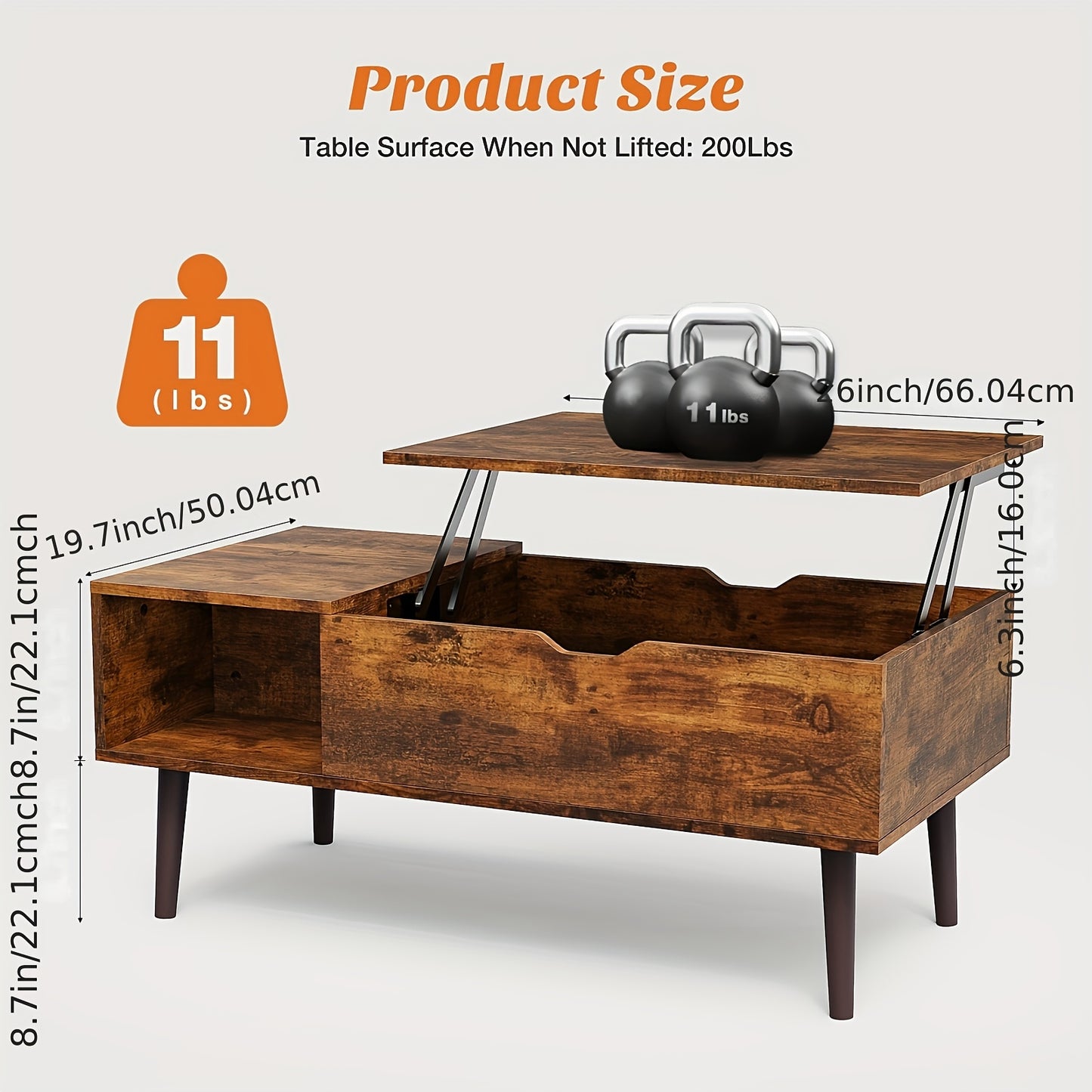 Multifunctional Lift Top Coffee Table with Storage Compartment and 2 Cubbies | Sturdy Raising Mechanism, Easy to Assemble, Brown Wood Table, Adjustable Height, Contemporary Style, Metal Frame, Brand: OLIXIS