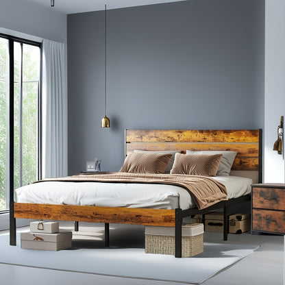 Metal Platform Bed Frame - Mattress Base With Headboard And Footboard, No Box Spring Required, Features Sturdy Wooden Slats Supporting 700-800 Pounds, Available For Purchase As Needed.