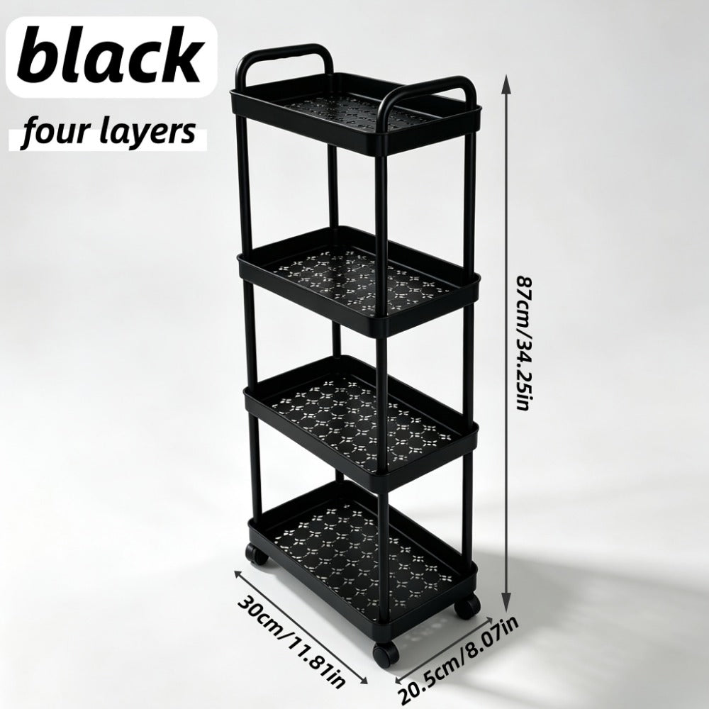 4 or 5-Tier Rolling Storage Trolley Rack – Movable Multi-Layer Floor Organizer for Bathroom, Kitchen & Toilet, White or Black