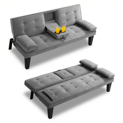 65 Inch Modern Foldable Sofa Bed, Adjustable Lounge Chair with Detachable Armrests And Two Cup Holders for Double Occupancy in The Living Room, Convertible Into a Bed