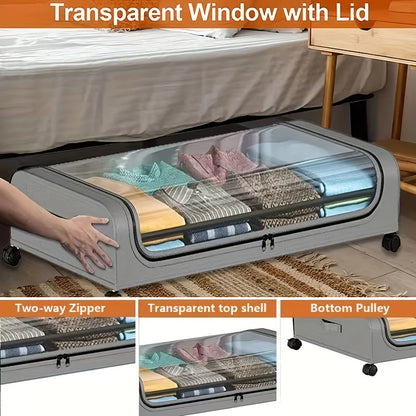 [Under Bed Storage] 1/2pcs Rolling Under Bed Metal Drawer - Under Bed Storage with Wheels for Clothes, Blankets, Books, Bedding, Shoes - Storage Containers, Organizer.1pc In A Gray Storage Box,, Hanger