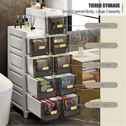 Slim Storage Cabinet with Drawers, Waterproof PP Material, 3 4 5 6 Layer Drawer Unit for Bathroom Kitchen Bedroom Small Spaces Organization