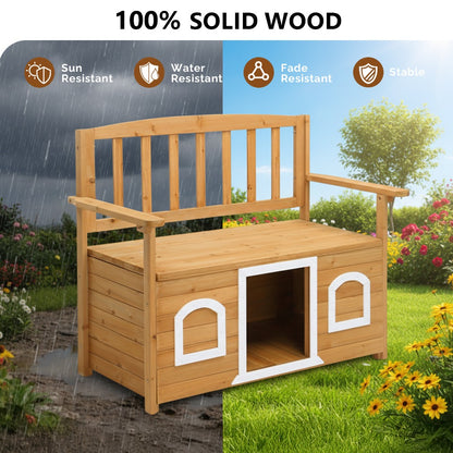 Versatile Wooden Bench for Outdoors, Garden with Dog Shelter, Featuring Storage Area, Outdoor Furniture, Ideal for Patios, Yards, And Verandas
