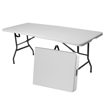 Folding Table 4ft or 6ft Plastic Portable Table with Carrying Handle for Indoor Outdoor, Picnic Party Camping Dining Banquet Table, White or Black
