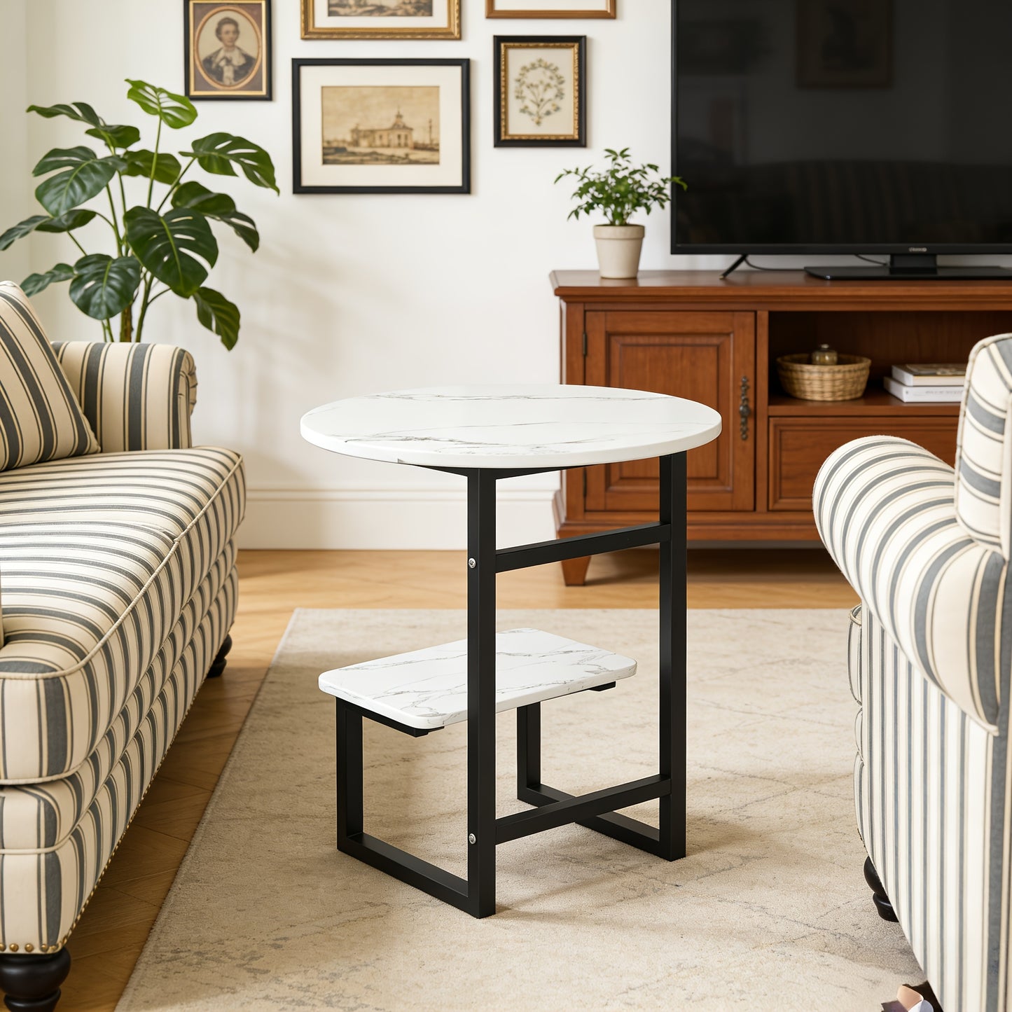 Modern Light Luxury Easy Metal Side Table with 2-Layer Storage Shelf - Compact Living Room, Bedroom And Sofa/Bedside Coffee Table, Sturdy Black Metal, Space-Saving Decor Table, Easy to Assemble, Suitable for Home, Living Room, Sofa, Bedroom