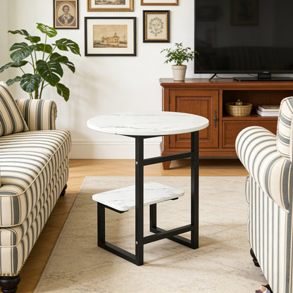 Modern Light Luxury Easy Metal Side Table with 2-Layer Storage Shelf - Compact Living Room, Bedroom And Sofa/Bedside Coffee Table, Sturdy Black Metal, Space-Saving Decor Table, Easy to Assemble, Suitable for Home, Living Room, Sofa, Bedroom