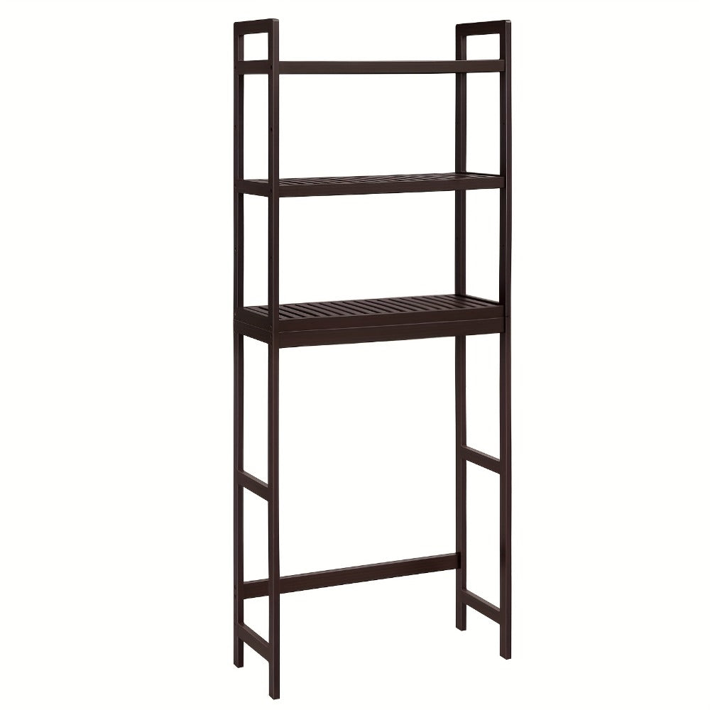 Over The Toilet Shelf Unit 3 Tier Adjustable Rust Resistant Bamboo MDF, Space-Saving Bathroom Organizer for Towels Toilet Paper Toiletries Vertical Storage