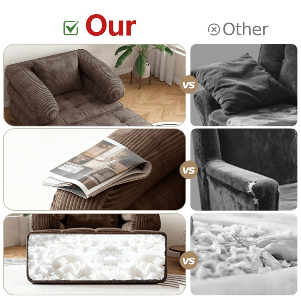 Convertible Sofa Bed No Assembly Required, Multi-Position High-Density Sponge Corduroy Sofa for Small Spaces Bedroom Apartment RV, Lazy Lounger Movie Sofa