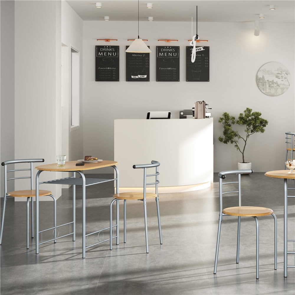 Costoffs 3-Piece Modern Round Dining Table Set for 2 - Breakfast Table Space-Saving Compact Table & 2 Chairs with Steel Legs & Storage Rack for Restaurant/Home/Kitchen