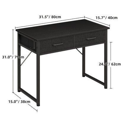 32" Small Computer Desk & Vanity Table with 2 Drawers & Headphone Hook – Compact Writing Desk for Home Office, Bedroom & Study, Modern Space-Saving Design, White or White-Gold