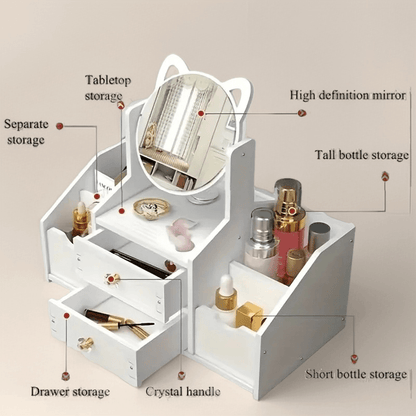 Elegant White Makeup Mirror with Storage Cabinet, Polished Surface, Space-Saving Design, Durable High-Quality Material, Sturdy Structure, Manual Assembly, Suitable for Cosmetics and Jewelry Storage