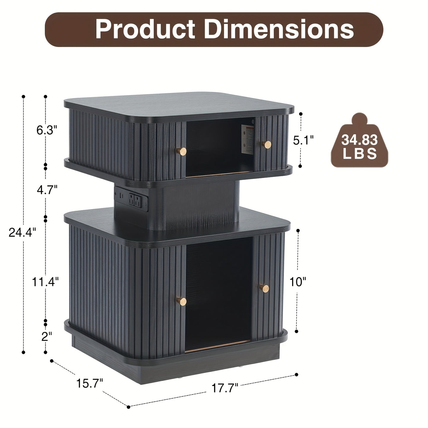 Nightstand With Multifunctional Charging Station | Bedside Table With TypeA+C Ports, Middle Ancient Style End Table With 2 Drawers, Sliding Door & Curvy Edge Design, Made of Engineered Wood, Brown Walnut End