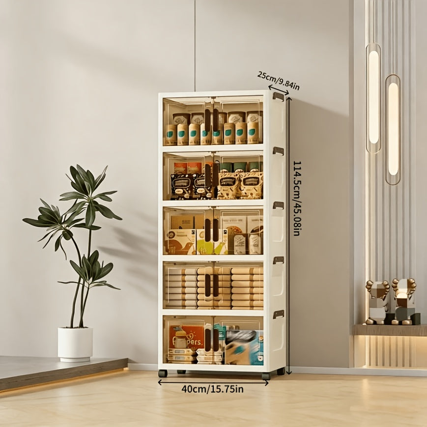 [Mother's Day Gift] 29-Gallon Storage Cabinet, 3/4/5 Layer Foldable Plastic Drawers With Wheels, Transparent Stackable Organizer Box, Suitable For Bedroom, Living Room, Mother's Day Gift