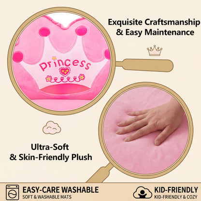 Kids Sofa Princess Crown Pink - 2-in-1 Flip Open Kids Couch & Lounger | Machine Washable Plush Cover & Certified Safe Foam | Dreamy Reading Nook Chair For Girls