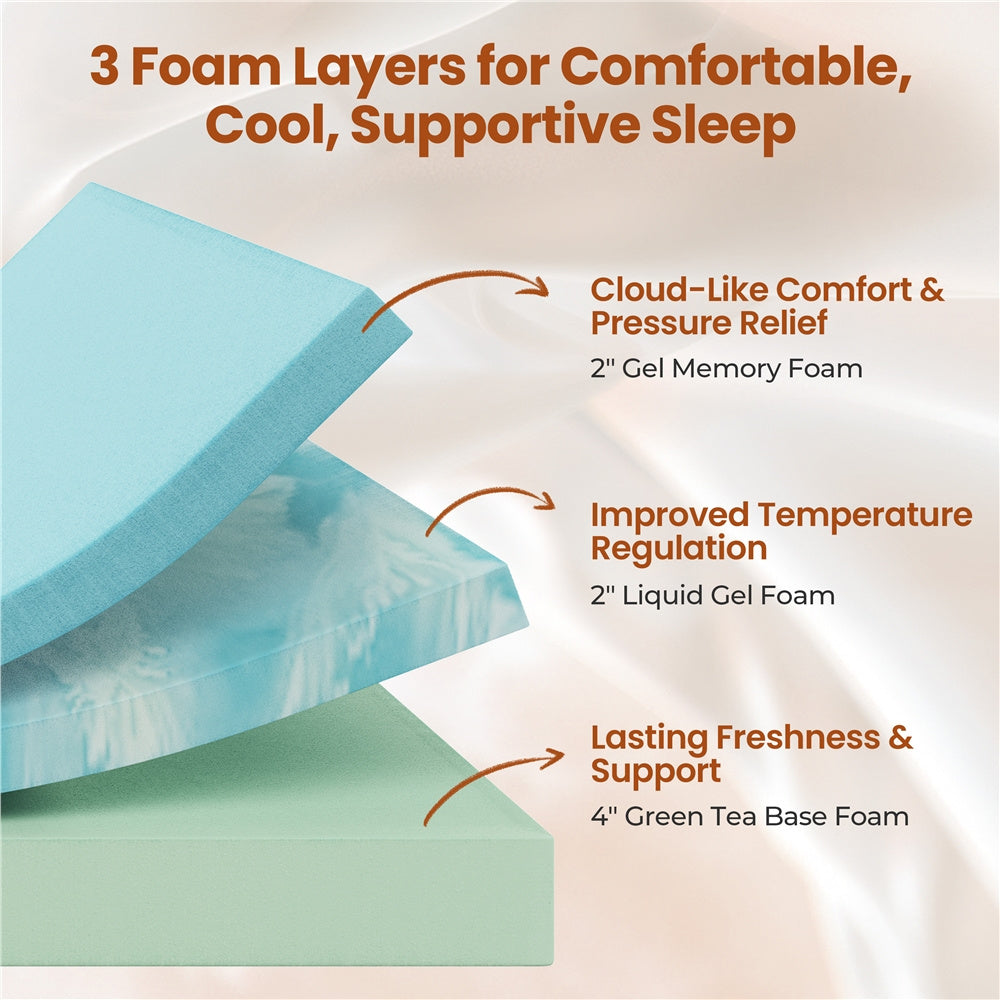 Costoffs 8/10/12in Gel Memory Foam Mattress, Medium Firm Bed with Green Tea Scent & 3-Layer Support for Dorm, Guest Room, Bunk Bed, Furniture for Home, Christmas Gift