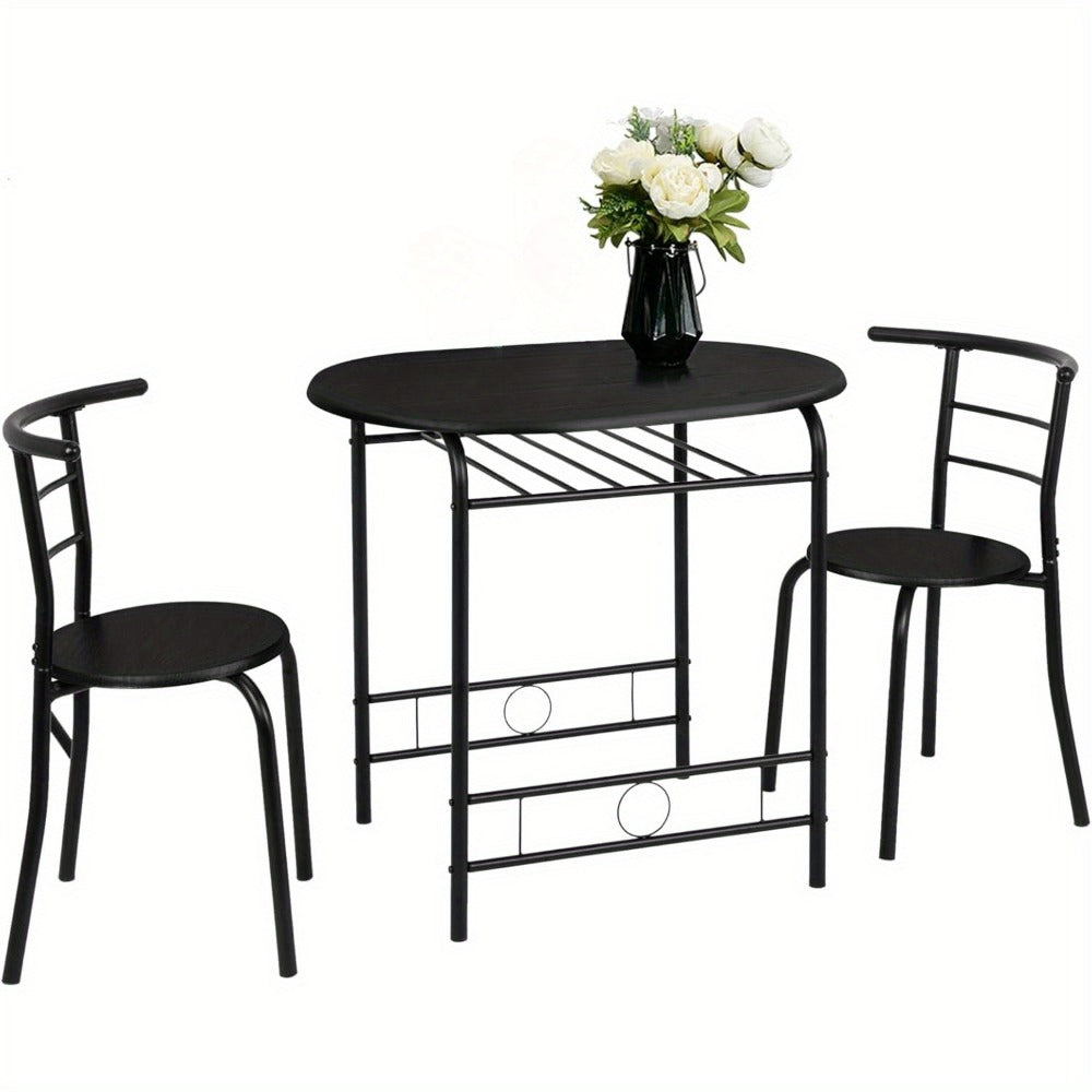 3 Piece Dining Table Set for 2 Small Kitchen Table and 2 Chairs with Wine Rack Metal Frame for Dining Room Apartment Living Room Small Space
