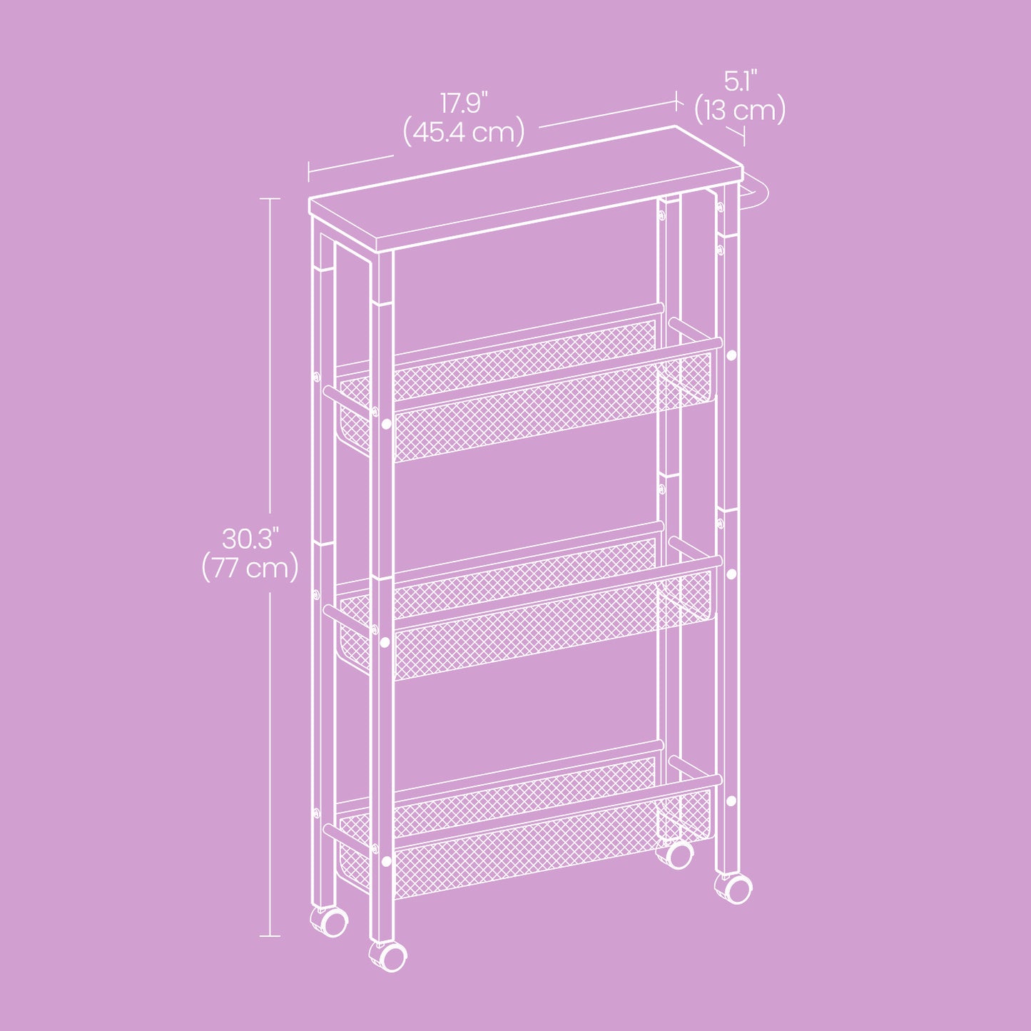 4-Tier Metal Kitchen Shelf With 360° Swivel Wheels,29.99"H x15.99"W x 4.99"D,Space-Saving, Ideal For Spices, Bottles, Snacks - Suitable For Kitchen, Living Room, Bedroom