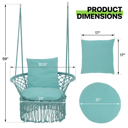 Magshion Macrame Hanging Swing Chair, Boho Style Hanging Rope Hammock Chair w/Tassels Max 350 lbs for Porch, Balcony,Outdoor