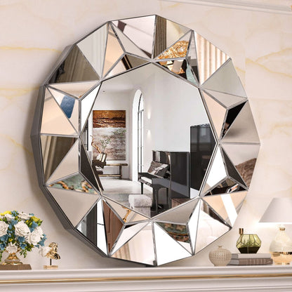 32 Inch Round Bathroom Mirror Frameless Beveled Edge Wall Mount - Large Circle Mirror for Bathroom Living Room Bedroom Home Decor Modern Design