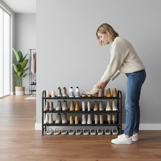 SUOERNUO 2/3/4-Tier Long Shoe Rack, Large Capacity Storage Organizer, Stackable Wide Shoe Rack Suitable for Wardrobe, Floor, Entrance, Porch, And Storage