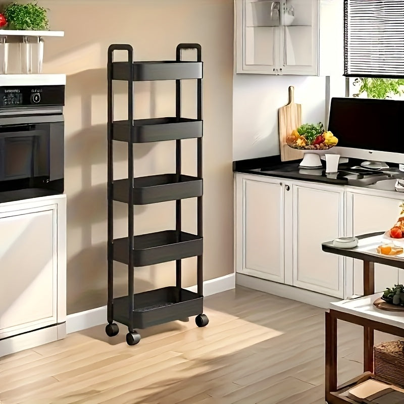 5-tier Rolling Storage Cart with Simple Wheels, Suitable for Multifunctional Plastic Classification In Kitchens, Bathrooms, And Bedrooms - Ultra-thin Design with Adjustable Shelves, Space-saving.