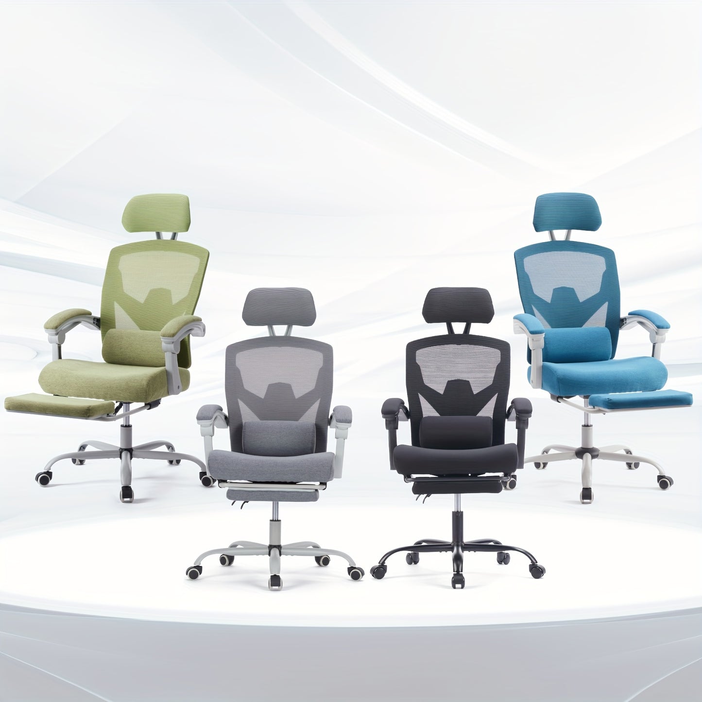 Ergonomic Office Chair With Footrest, Computer Desk Chair For Adults, High Back Mesh Rolling Swivel Reclining Chairs With Wheels Headrest Armrest