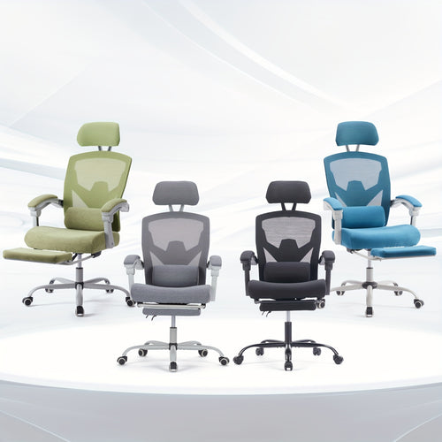 Ergonomic Office Chair With Footrest, Computer Desk Chair For Adults, High Back Mesh Rolling Swivel Reclining Chairs With Wheels Headrest Armrest