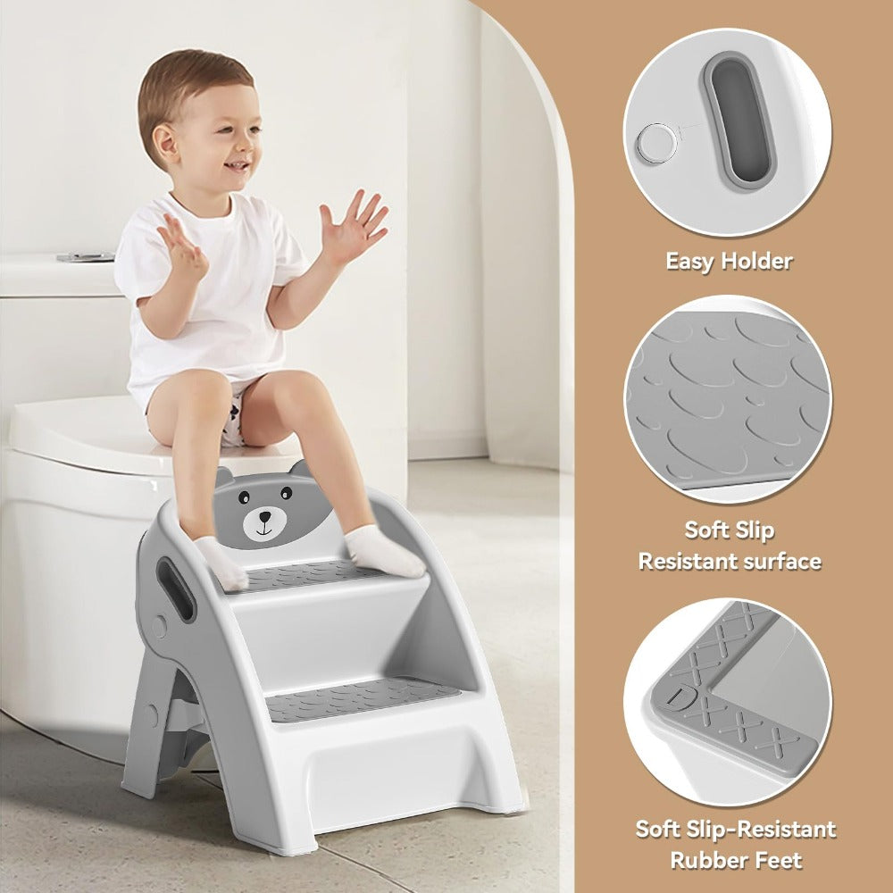 Foldable 2-Step Kids Step Stool with Handle & Non-Slip Design, Toddler Step Stool for Bathroom Sink Kitchen Bedroom Counter, Lightweight Portable Child Safety Stool