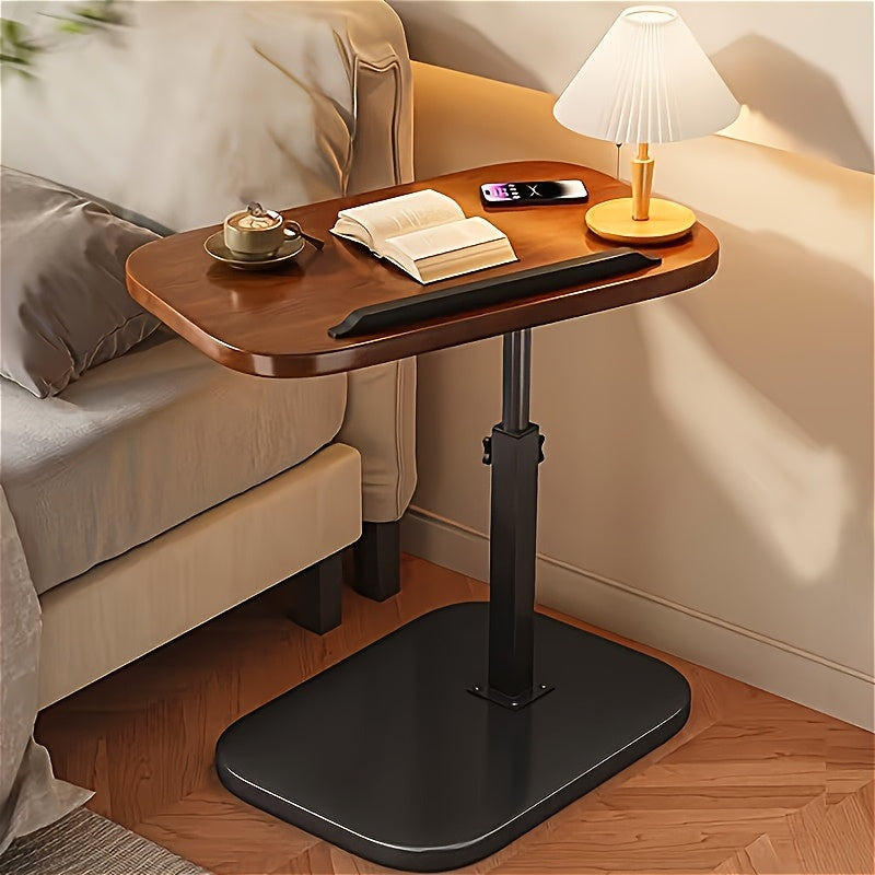 C-Shaped Tray Table Adjustable Height with Walnut Finish, Mobile Side Table for Sofa Couch Bed, Laptop Desk Snack Stand Nightstand for Living Room Bedroom Home Office, With or Without Wheels