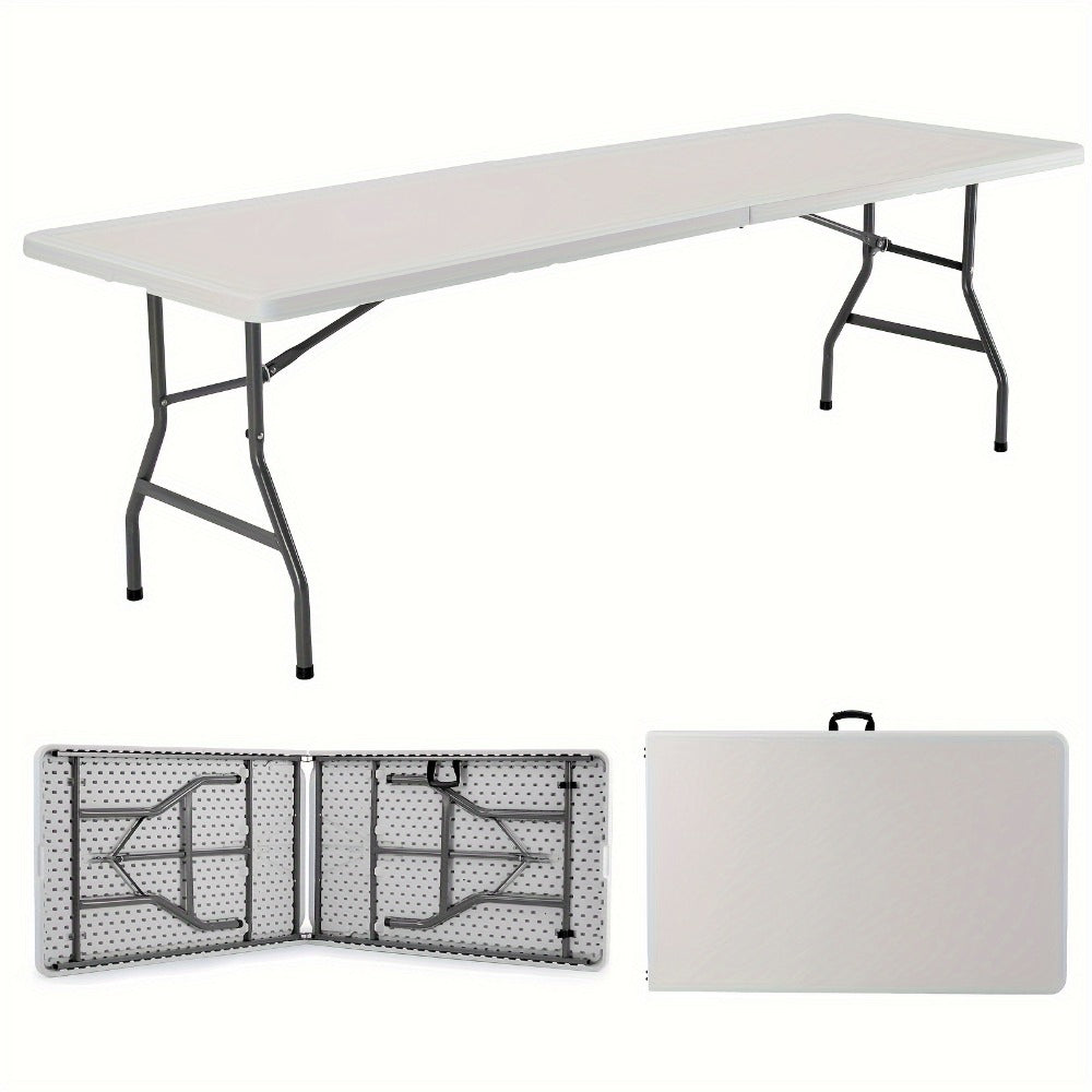 Folding Table 2.5/4/6 FT Portable Heavy Duty Plastic Fold-in-Half Utility Table, Adjustable Height with Carrying Handle for Indoor Outdoor Camping Party Picnic Dining, White & Black