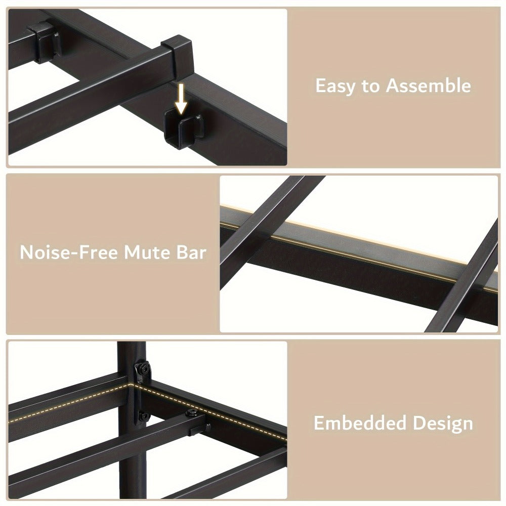 Metal Platform Bed Frame with Faux Leather Headboard Heavy Duty Steel Slats 12 Inch Under Bed Storage Space Easy Assembly Full Queen King Black
