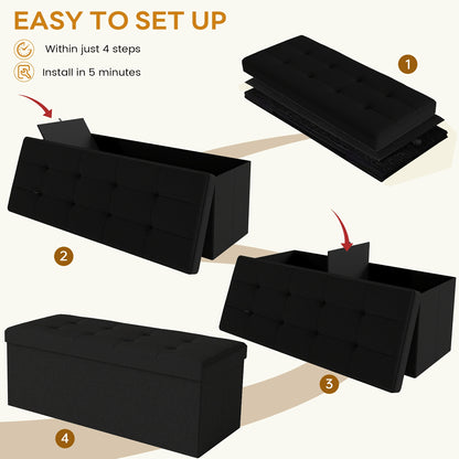 Leather Or Linen Ottoman Storage Bench, 3 Sizes 30', 31.5" And 43.5" Wide, Comfy Padded Seat, 500 Pound Capacity, Available In Black, Light Grey, And Dark Grey