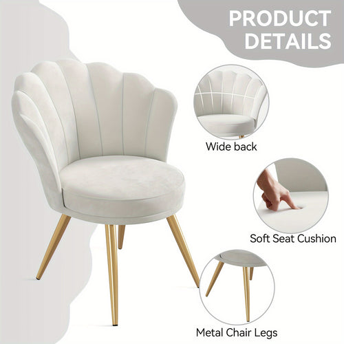1 Velvet Dining Chair - Woven Upholstery, Golden Metal Legs, Modern Style, Suitable for Living Room, Dining Room, Kitchen, Comfortable Seating Solution