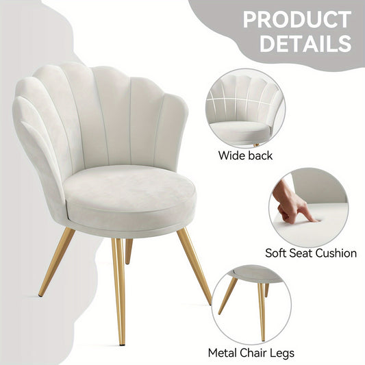 1 Velvet Dining Chair - Woven Upholstery, Golden Metal Legs, Modern Style, Suitable for Living Room, Dining Room, Kitchen, Comfortable Seating Solution