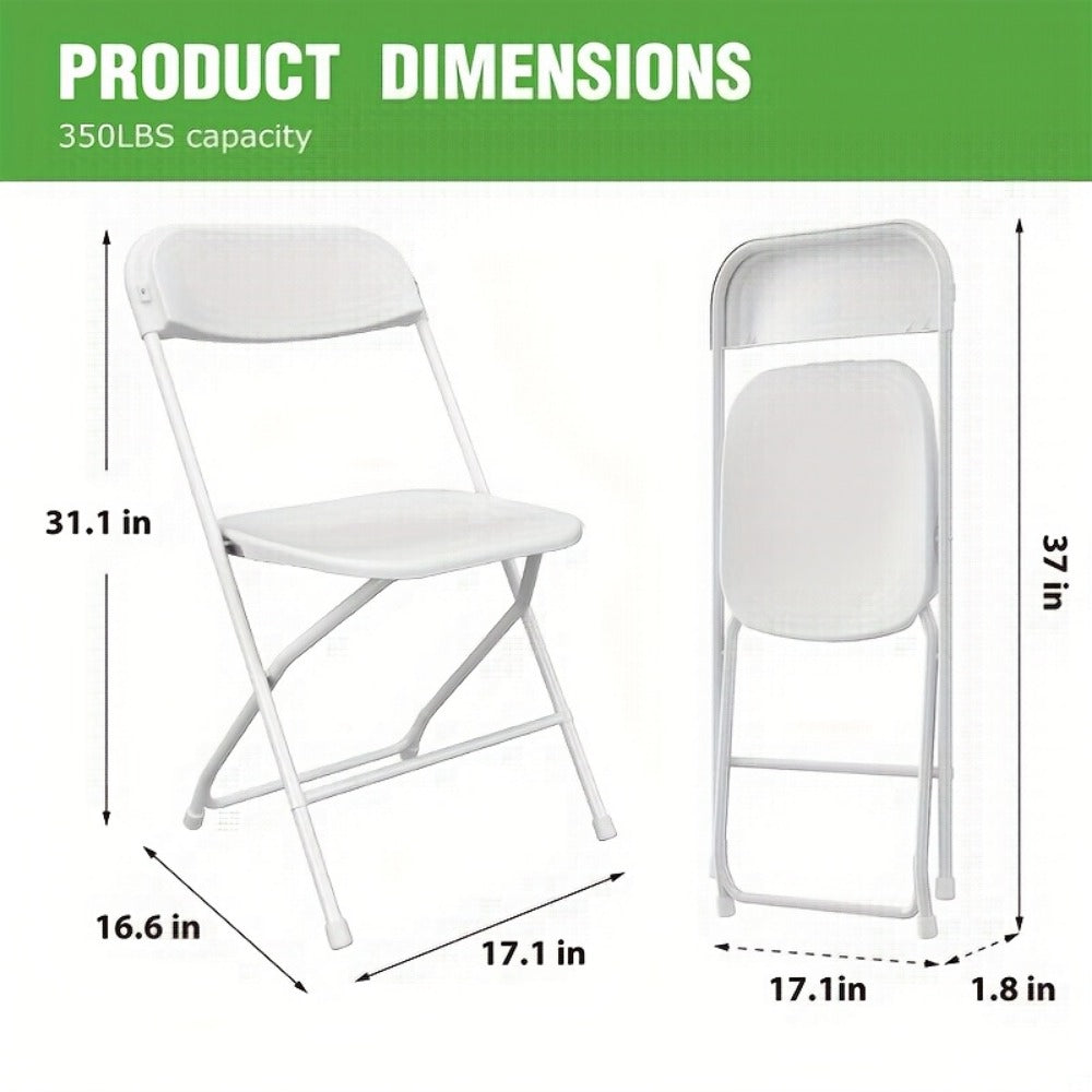 White Folding Chairs Set of 10 24 50 Pack, 350 lb Capacity Commercial Grade Stackable Plastic Chairs with Steel Reinforced Frame, Indoor Outdoor Wedding Banquet Party Office Restaurant