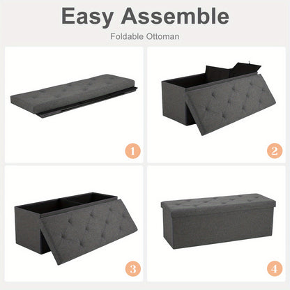 43-Inch Large Folding Storage Ottoman Bench with Padded Seat - Heavy-Duty Footrest & Hidden Compartment, Grey End of Bed Stool for Bedroom/Living Room, Entryway, Holds 660 Lb - Space-Saving Furniture Suitable for Bedroom, Living Room, Entryway