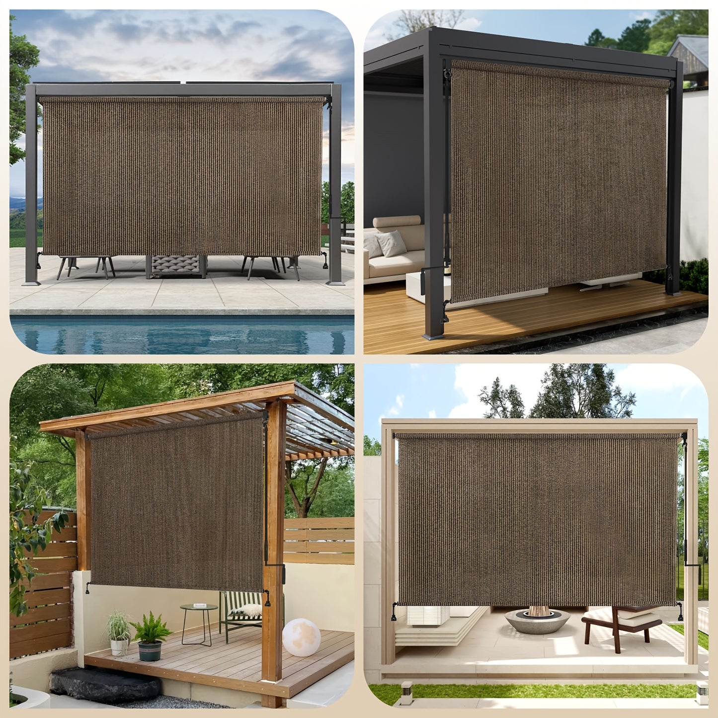 Outdoor Roller Shades with Splicing Design, Cordless Patio Roll Up Blinds, Exterior Shade Cloth Roll Shade for Patio